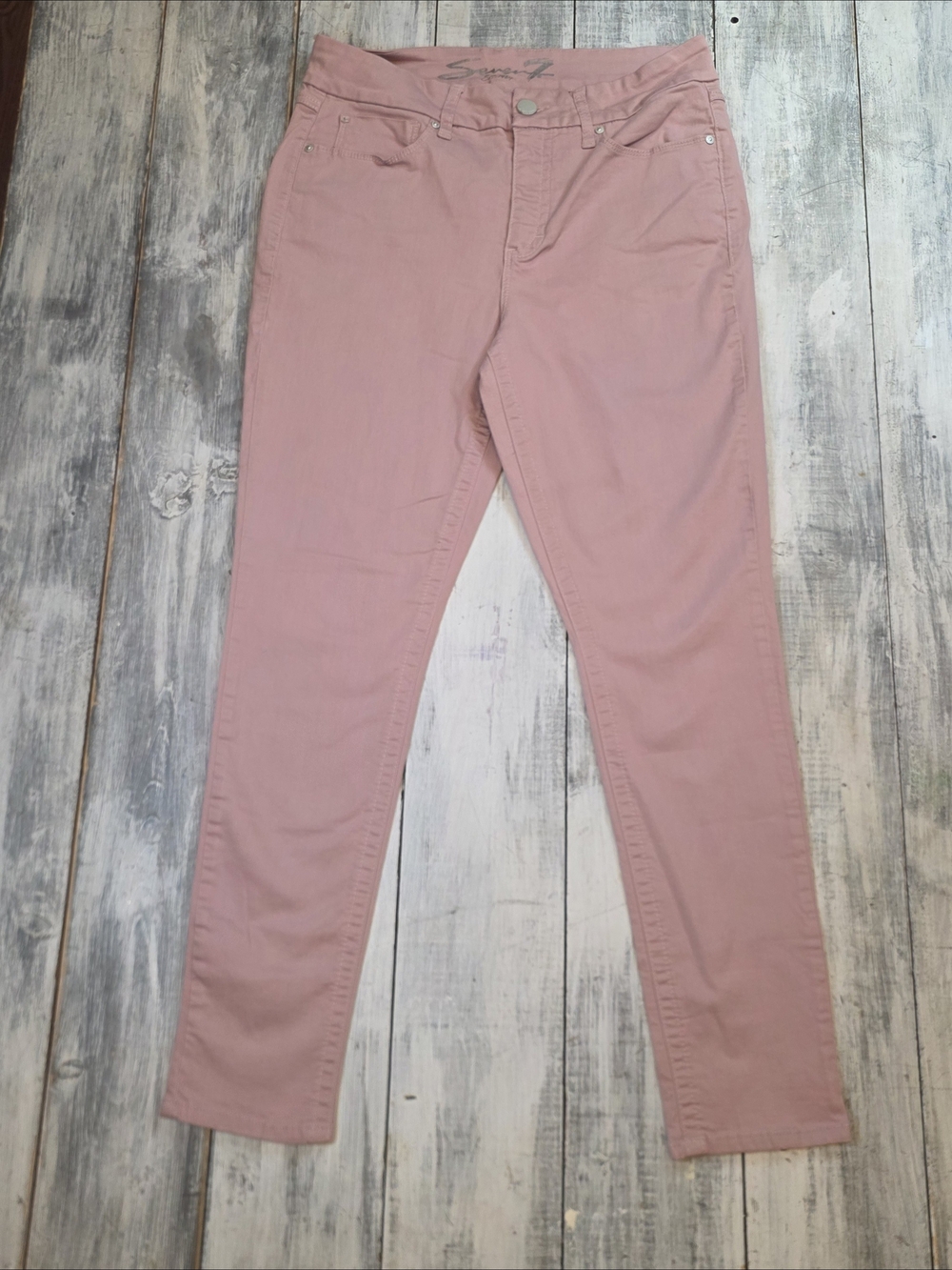 Seven7 Women's Tummyless High Rise Skinny Stretch Chinos in Blush Pink sz 12
